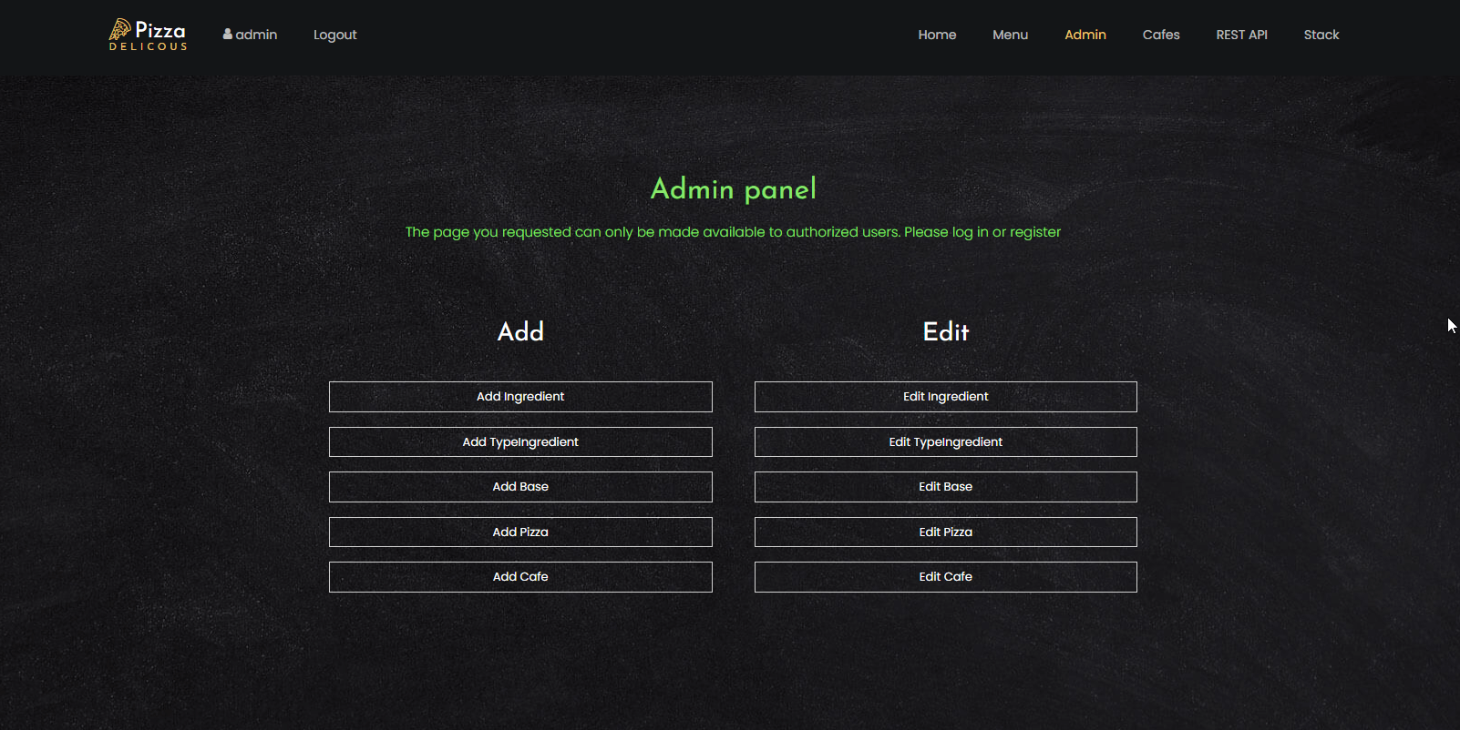 admin panel